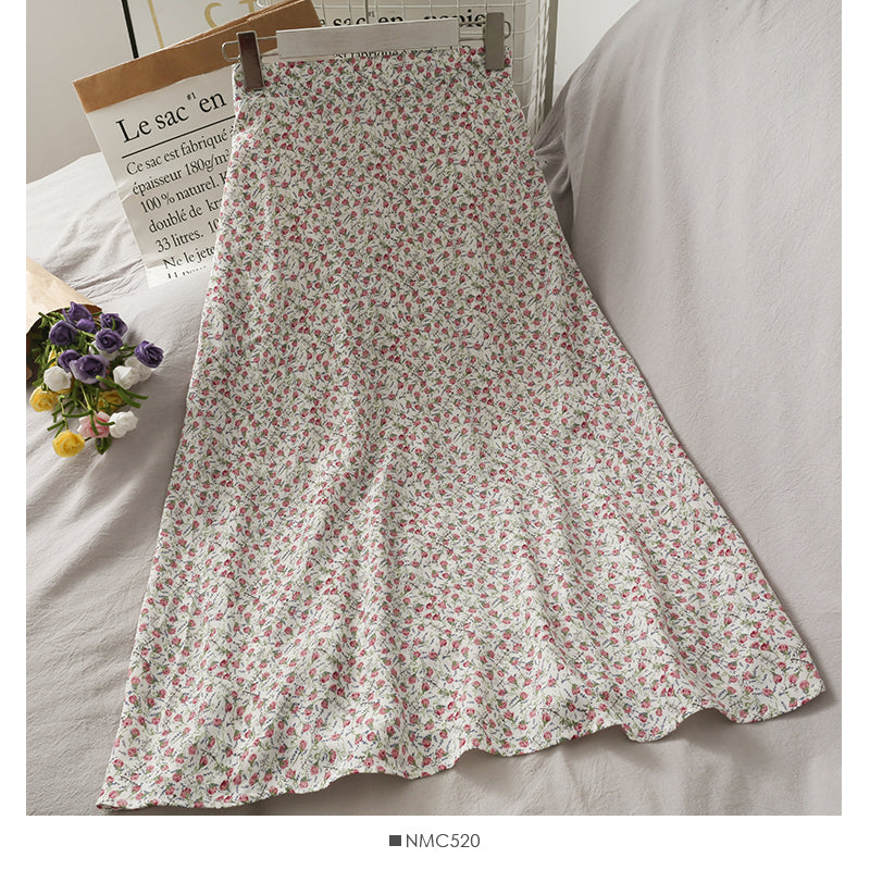 Jupe mi-longue slim taille haute fleurie 2636