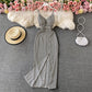 Elegant V-neck open back split dress  3308