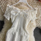 Retro sweet waist closed thin off shoulder backless dress  2889