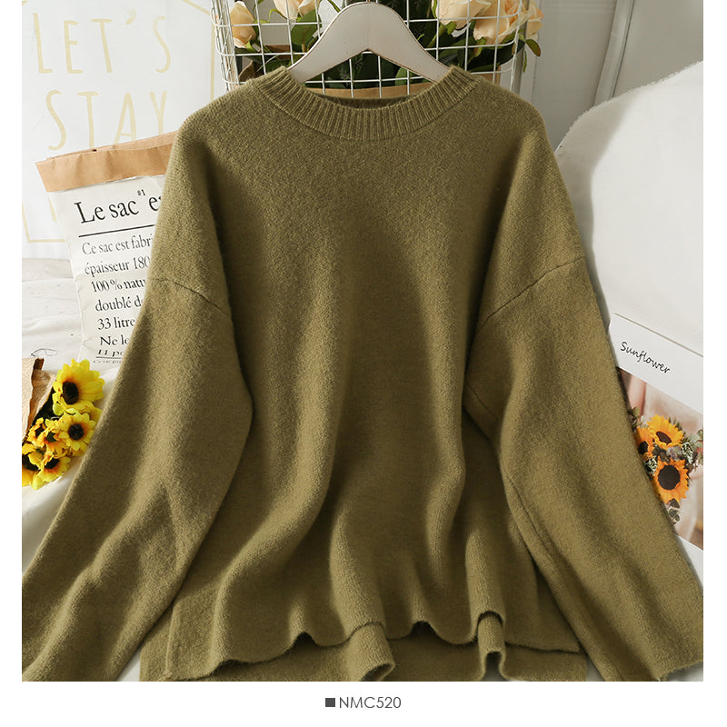 Retro loose and thin medium and long split Pullover Sweater for women  2081
