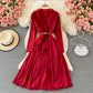 Design sense: small crowd, narrow waist, thin suit collar, Pleated Dress  3371