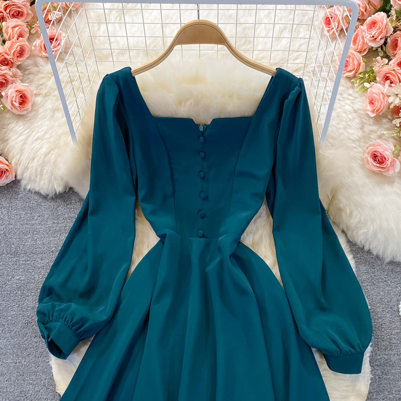 Style retro temperament medium long high waist slim dress  3103