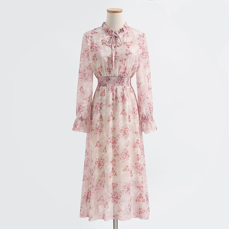 New gentle lace up long sleeve dress small and fresh  2218