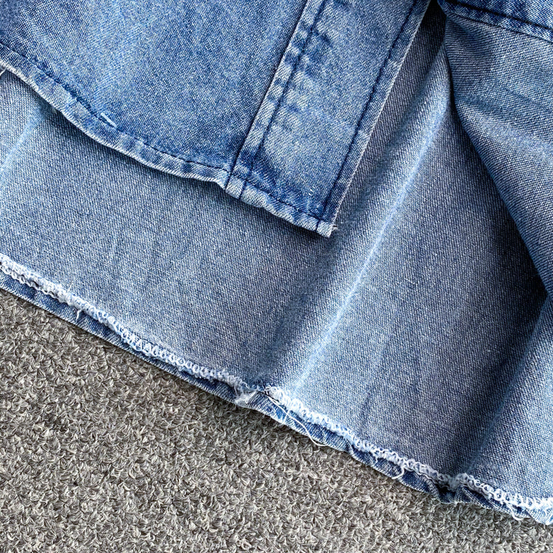 Manteau chemise ample mi-long en denim pour femme, version coréenne 1687