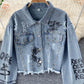 Denim Jacket Women's pierced burr jacket  1520