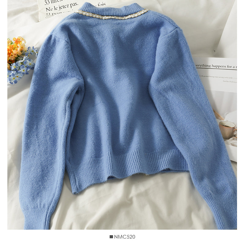 Sweater women's bright silk stripe single breasted cardigan  1796