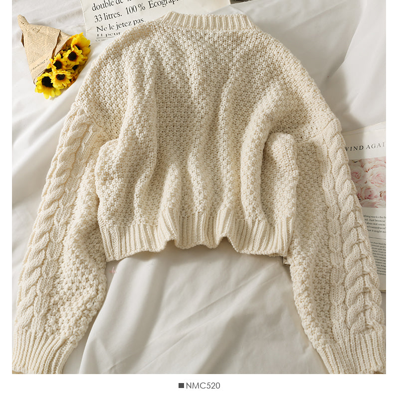 Sweater long sleeved sweater linen short top  1775