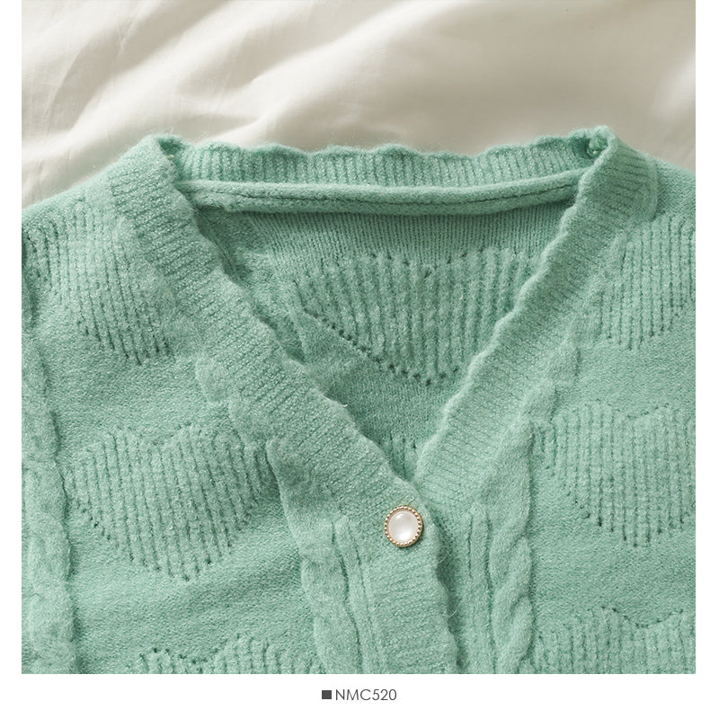 Sweater women's new wave edge V-neck single breasted cardigan  1873