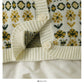 Sweater women's Vintage printed low neck single breasted cardigan top  1836