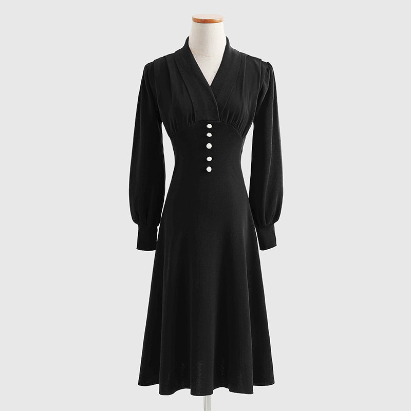 French retro noble and elegant temperament red knitted dress  2197