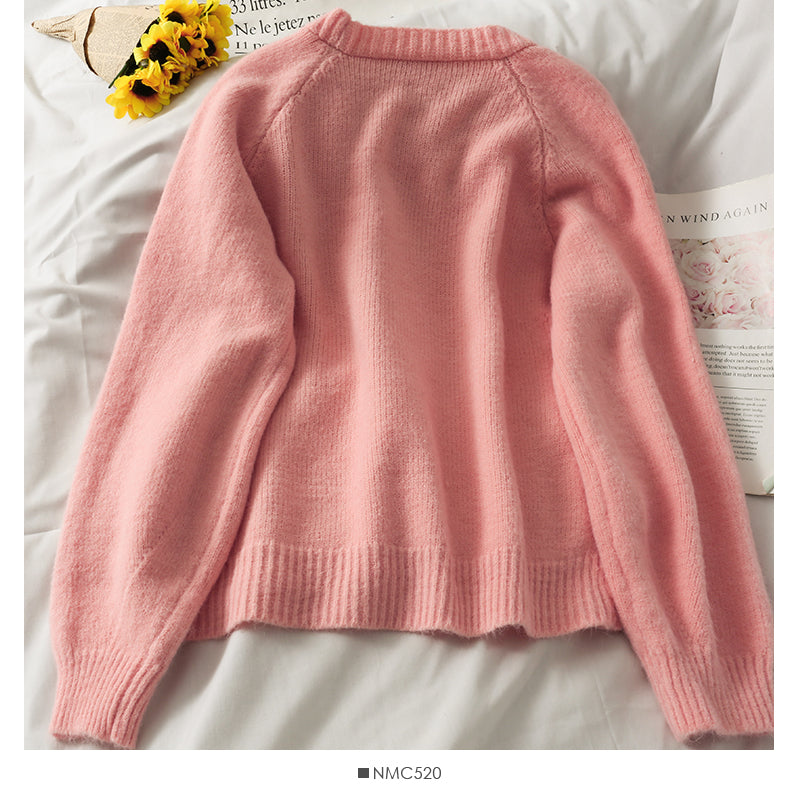 Low neck single breasted cardigan twist loose knit  1776