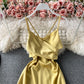 Open back strap waist V-neck suspender dress  3171
