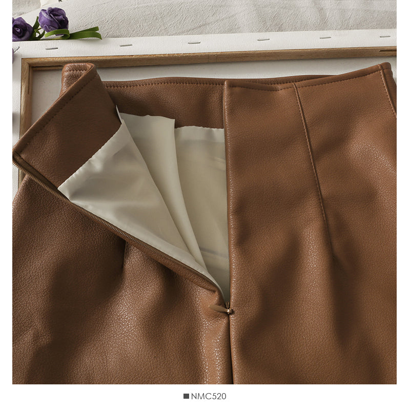 New foreign style high waist thin short leather skirt  2672