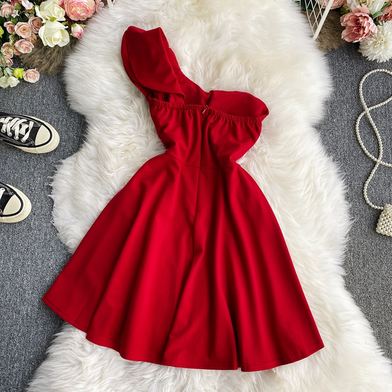 Off shoulder Hepburn lotus leaf dress  2732