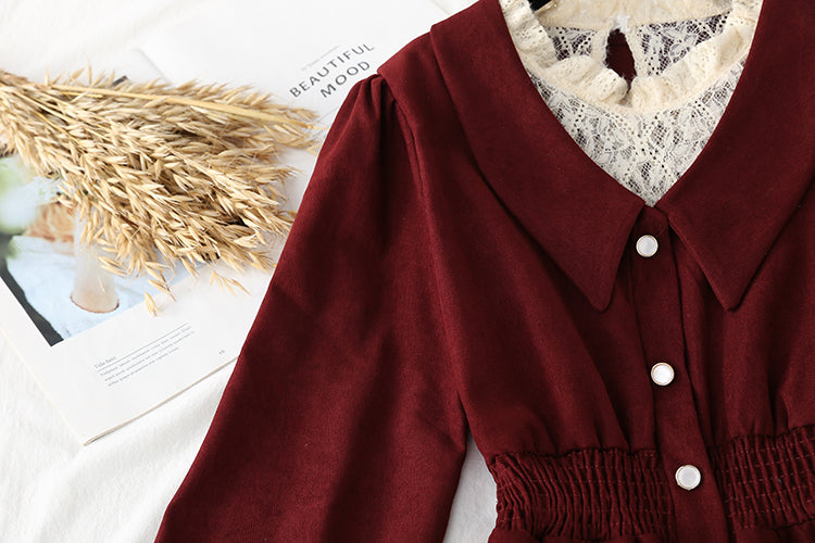 Lace stitching shows thin temperament. A-line skirt with waist closed  2223