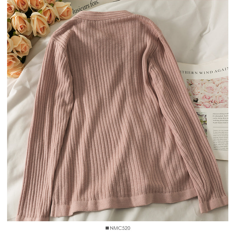 Han Fan irregular single breasted V-Neck long sleeve sweater female  2038