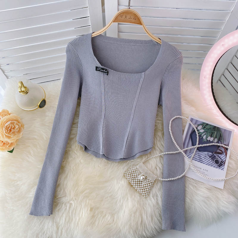 New women's long sleeve T-shirt design short top  1589