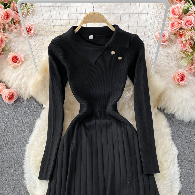 Temperamentvolles Damenkleid mit schmaler Taille und elastischem Faltenkleid 2907