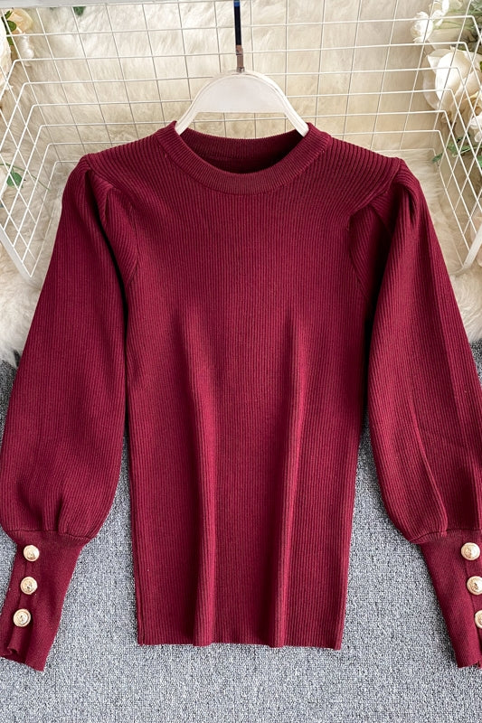 Top Damen-Blasenärmel innen und außen Wollpullover 1574
