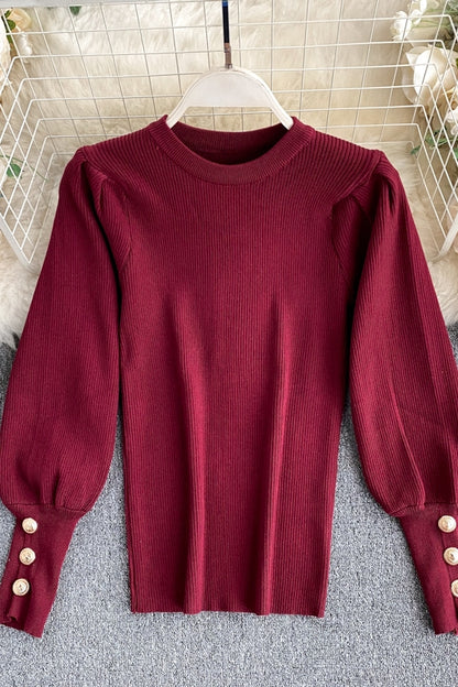 Top Damen-Blasenärmel innen und außen Wollpullover 1574