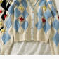 Cardigan décoratif tridimensionnel à boutonnage simple et manches longues 1804