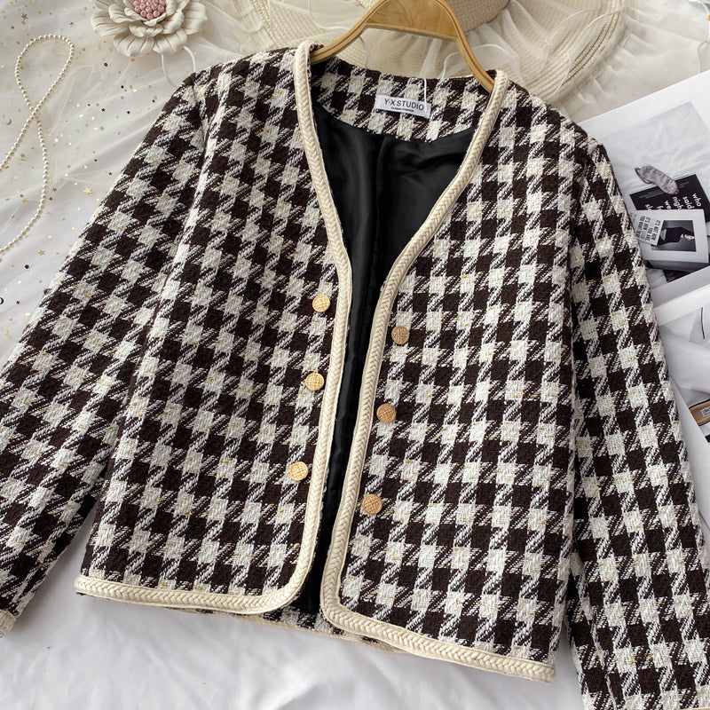 Little fragrant wind celebrity tweed thousand bird lattice coat female  1633