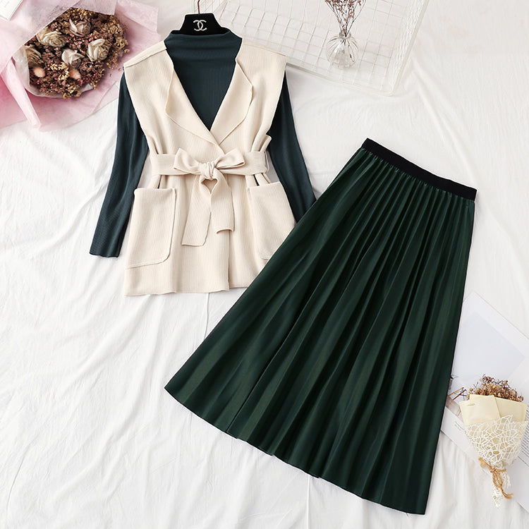 New bottomed shirt temperament pleated skirt three piece set  2206