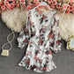 Pleated bubble sleeve wrap hip fishtail Chiffon Dress  3423
