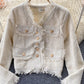 Vintage small fragrance tweed coat V-neck coat  1556