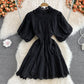 French court lantern sleeve design lace stitching stand collar dress  3377