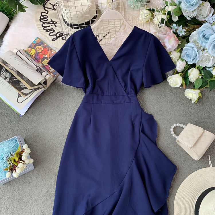 Ruffle front short back irregular middle skirt irregular dress  3400