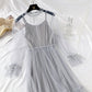Mesh dress French elegant Sequin beaded lace up bottom skirt  2456