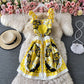 Bow tie strap suspender skirt sweet print age reduction dress  3302