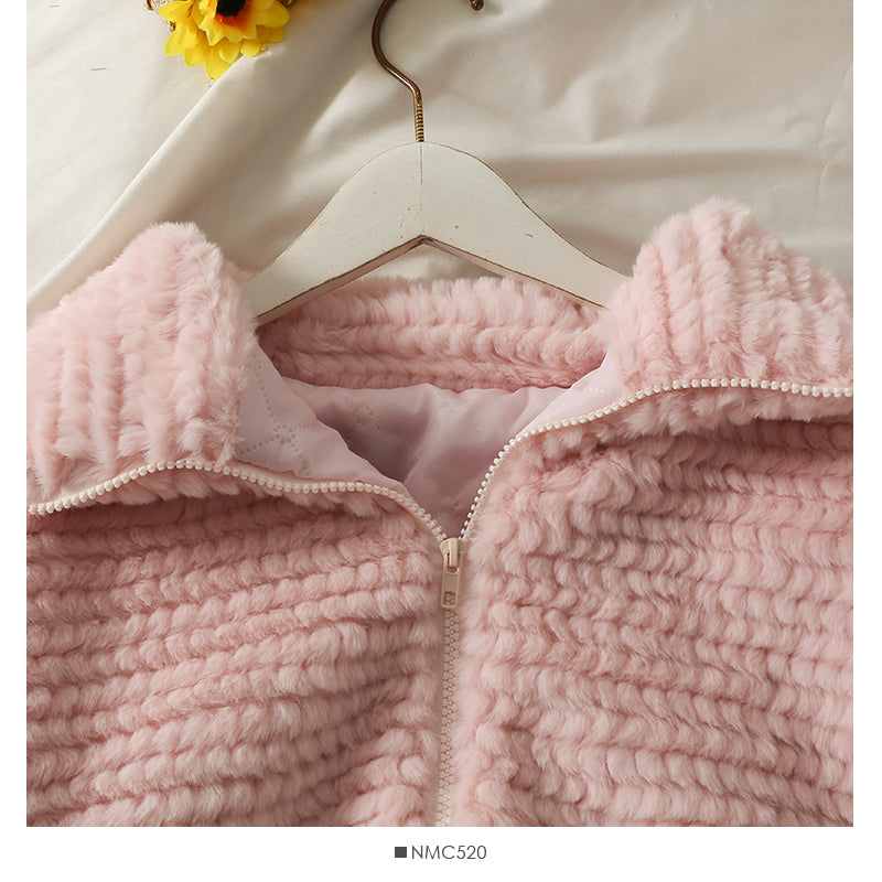 Plush thickened Lapel bubble sleeve cardigan coat  2116