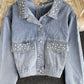 Denim coat women's heavy industry Beaded coat  1535