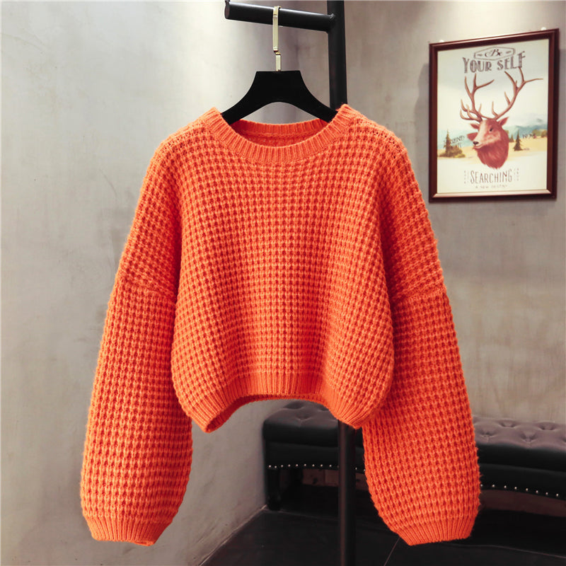 Einfacher Langarm-Pullover mit Rundhalsausschnitt 1476