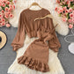Slim suspender skirt Ruffle wrap hip dress  2859
