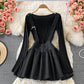 Pleated long sleeve dress women's slim A-line skirt  3259