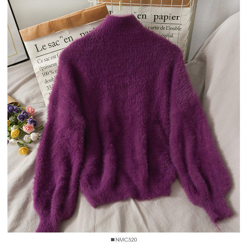 Herbst und Winter süßer und vielseitiger Pullover mit halbhohem Kragen und langen Ärmeln 1922