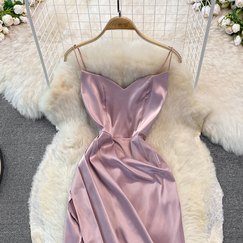 V-neck suspender dress fashion medium length split Hip Bag  3129