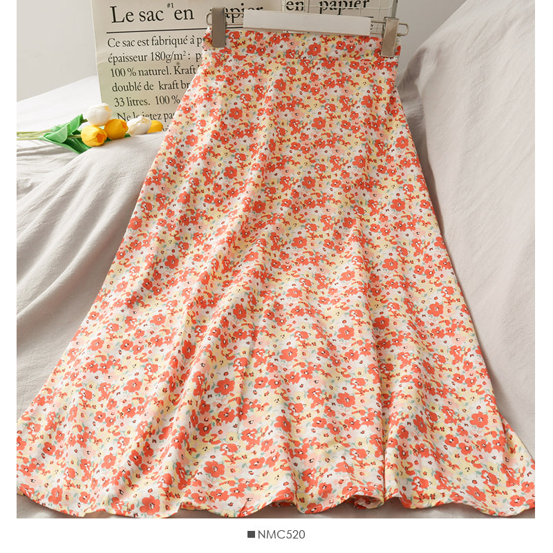 High Waist Hip Wrap Skirt medium length small floral large swing skirt  2504