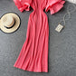 Ruffled large flared sleeve Pleated Dress  2758
