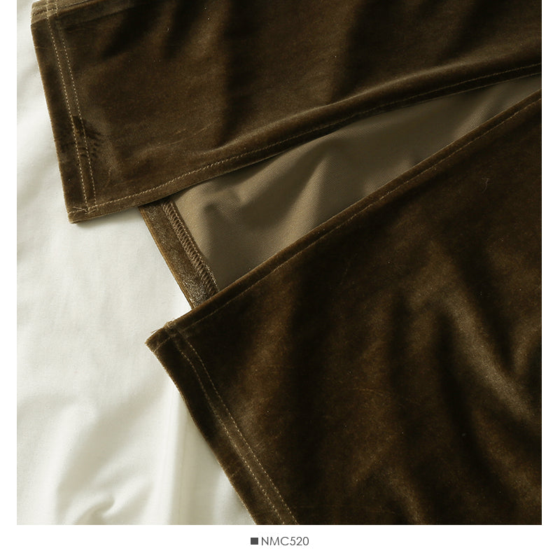 Hong Kong Style Vintage golden velvet medium and long split bottom suspender skirt  2710