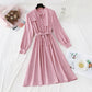 French knee length dress design sense of minority lace up solid color thin skirt  2150