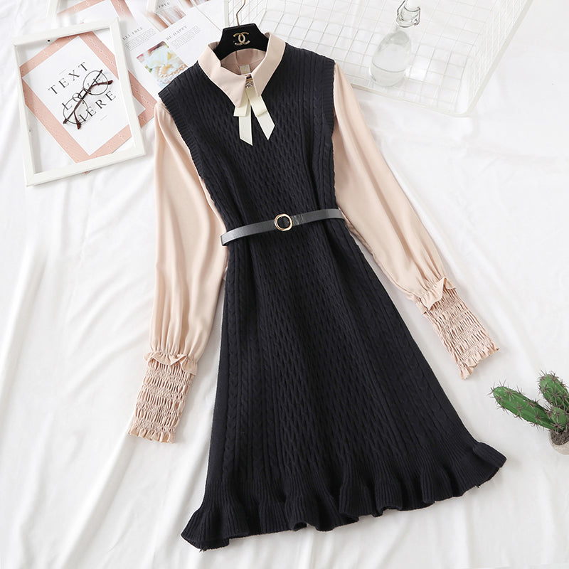 Knitted vest dress children's shirt fashion vest skirt sweater skirt two piece set  2350