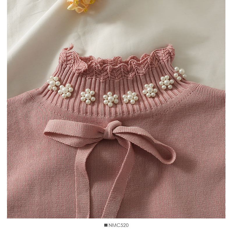 Sweet Wind Nail Bead Fliege Stehkragen Pullover Top 1822