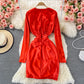 Satin high waist with thin V-neck irregular dress  3352