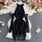 Neck off shoulder black lace Hip Wrap Dress  3044