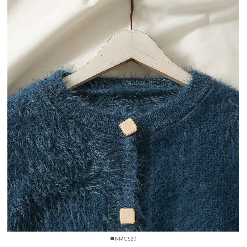 Sweater crew neck single breasted long sleeved top Plush crew neck sweater  1965
