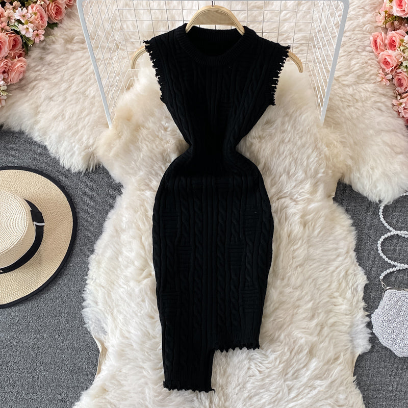 Irregular sleeveless vest knitted dress  2712